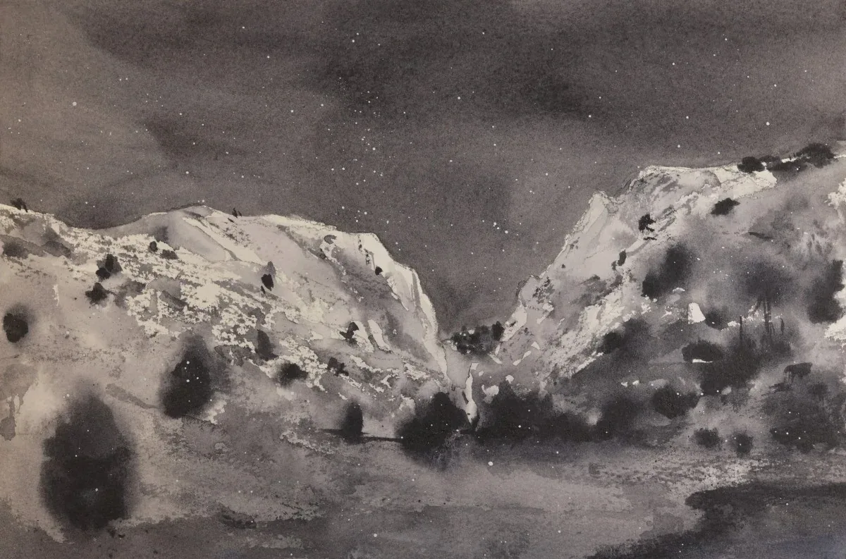 Cheile Turzii Monochrome, a watercolor artwork by Philip Hossu.