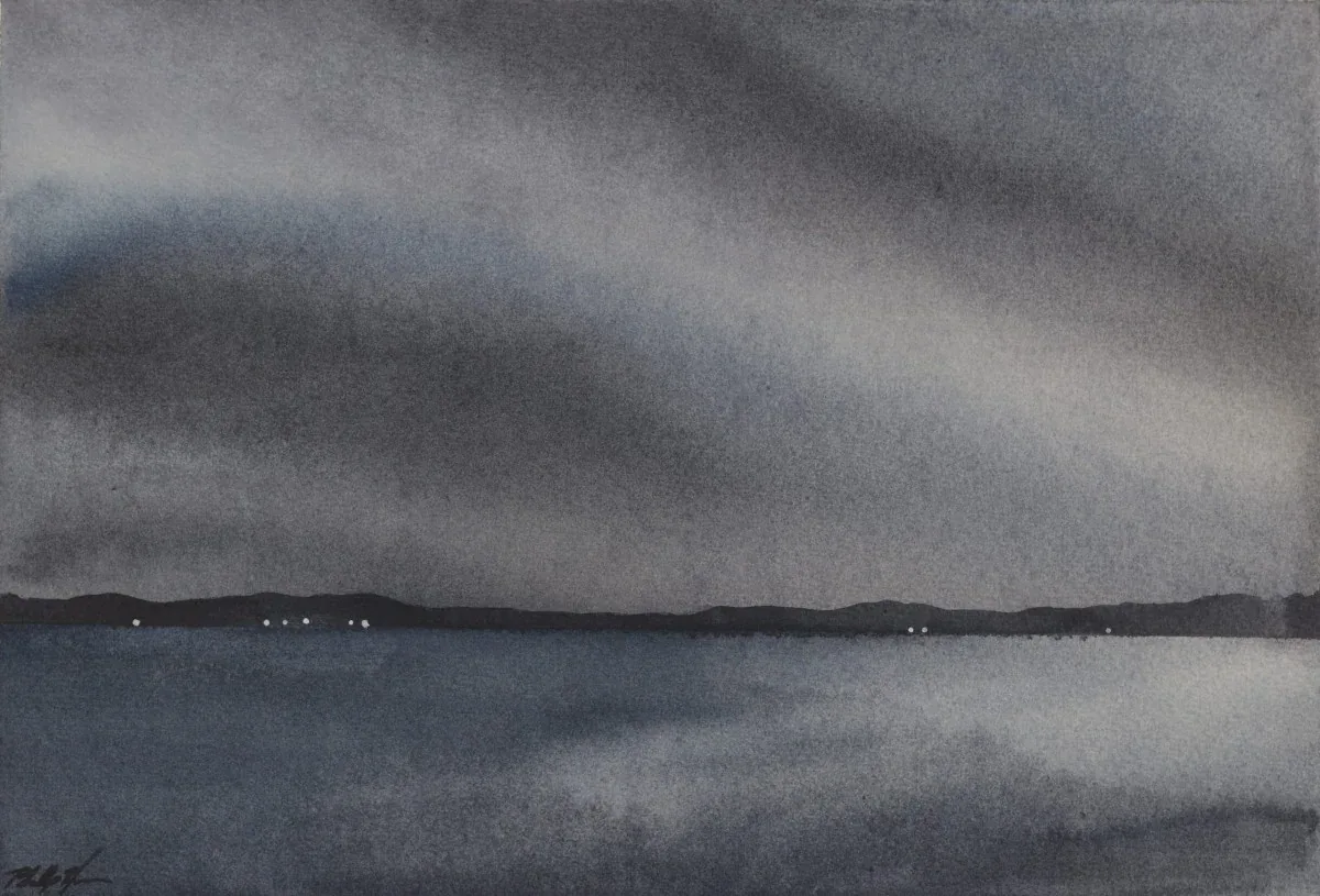 In the Distance (Nipigon Bay), a watercolor artwork by Philip Hossu.