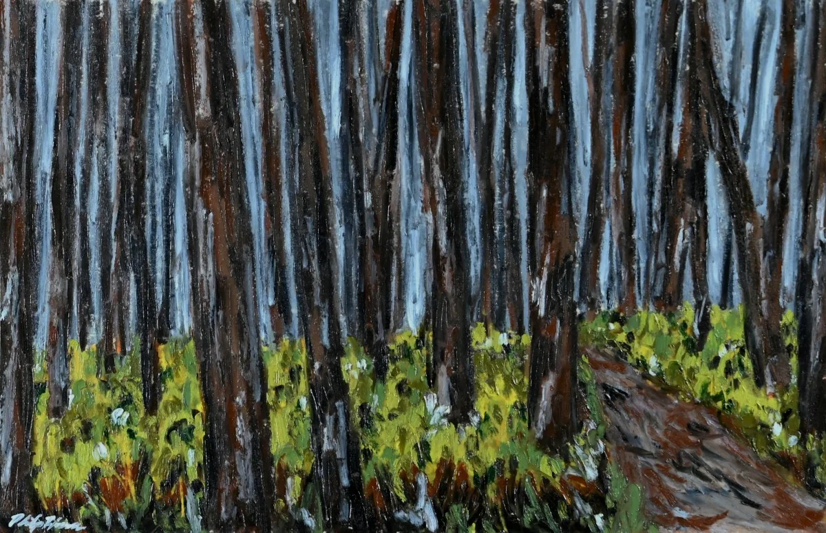 Isolation in the Forest, an oil pastel artwork by Philip Hossu.