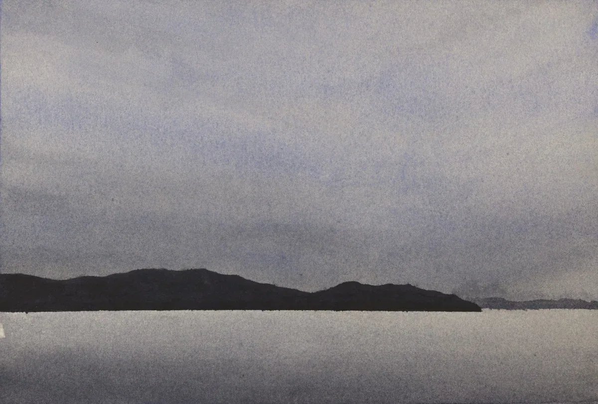 Lake Nipigon Silhouette, a watercolor artwork by Philip Hossu.