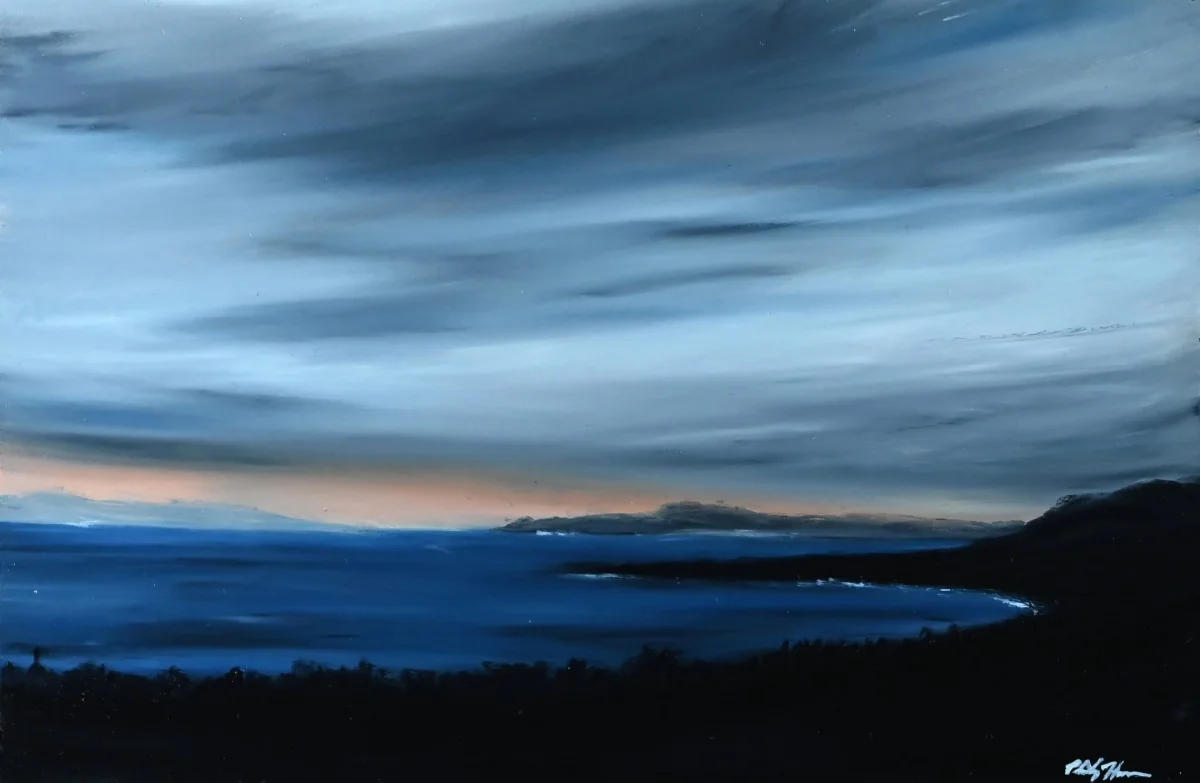 Last Light on the Trans-Canada, an oil pastel artwork by Philip Hossu.