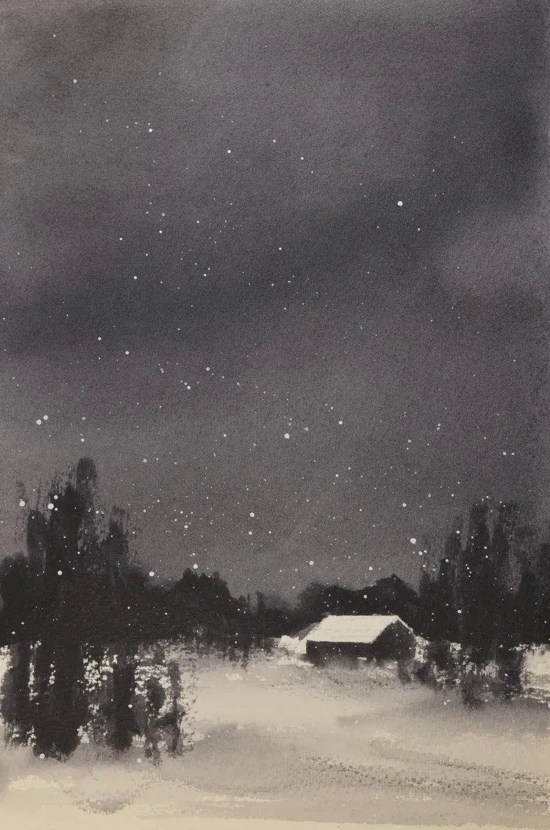Winter Clearing, a watercolor artwork by Philip Hossu.